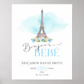 Birth Stats Bonjour Bébé Baby BOY Kinderzimmer Poster (Vorne)