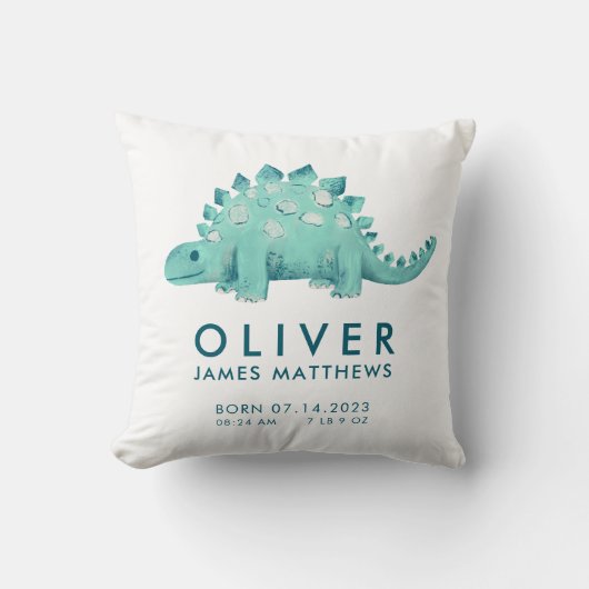 Birth Stats Dinosaur Baby Boys Kissen (Vorderseite)