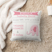 Birth Stats Elephant Nursery Pillow Pink Grey Kissen (Decke)