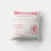 Birth Stats Elephant Nursery Pillow Pink Grey Kissen (Vorderseite)