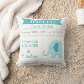 Birth Stats Elephant Nursery Pillow Teal Aqua Kissen (Decke)