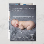 Birth Stats Foto Geburtsankündigung Ankündigung (Vorne/Hinten)