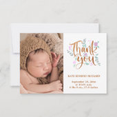 Birth Stats Foto Handschriftlich Neue Geborene Bab Dankeskarte (Vorderseite)