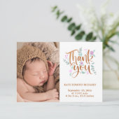 Birth Stats Foto Handschriftlich Neue Geborene Bab Dankeskarte (Stehend Vorderseite)