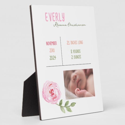 Birth Stats Foto Plaque for Baby Girl Fotoplatte (Seite)