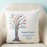 Birth Stats Kinderzimmer Pillow Kissen<br><div class="desc">Geburtsstats Kinderzimmer Kissen. Dieses Kinderzimmer Kissen macht einen tollen Sake. Es ist mit einem Regenbogenbäumchen auf weißem Hintergrund dekoriert. Sie können es leicht anpassen,  sodass es ein besonderes Geschenk für ein Neugeborenes ist. Original Mosaikbaum © Michele Davies.</div>