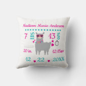 Birth Stats Llama Gray Pink New Baby Gift Kissen (Rückseite)
