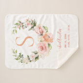 Birth Stats Peachy Coral Rose Floral Wreath Sherpadecke (Vorderseite (Horizontal))