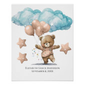 Birth Stats Pink Baby Bear Clouds Kinderzimmer Wal Poster (Vorderseite)