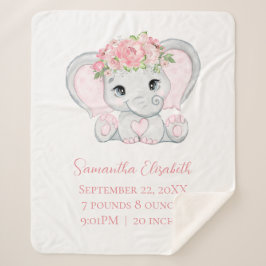 Birth Stats Pink Baby Elephant Baby Blanket Sherpadecke