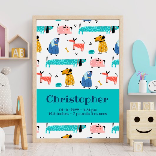 Birth Stats Print Funny Dogs Poster