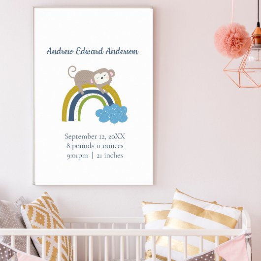 Birth Stats Rainbow Boho New Baby Boy Poster