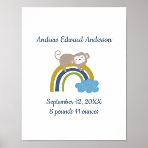 Birth Stats Rainbow Boho New Baby Boy Poster