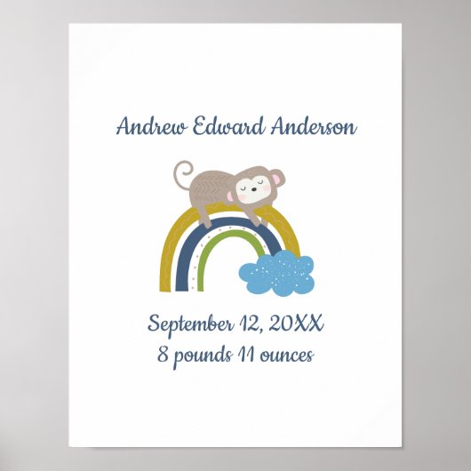 Birth Stats Rainbow Boho New Baby Boy Poster (Vorne)