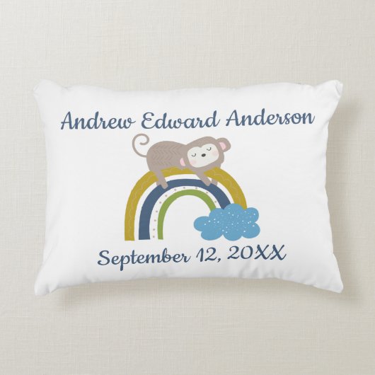 Birth Stats Rainbow Sleeping Animal Baby Gift Dekokissen (Vorderseite)