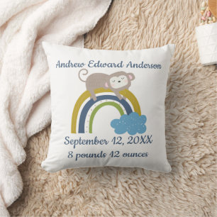Birth Stats Rainbow Sleeping Animal Baby Gift Kissen