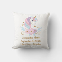 Birth Stats Unicorn Pink Blue Gold, Girly Baby