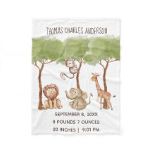 Birth Stats Woodland Jungle Safari Animals Baby