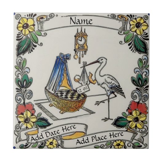 Birth Tile, Dutch Look, Personalize Fliese (Vorderseite)