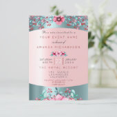 Birthay 16. Bridal Floral Pink Blau Wasser Aqua Einladung (Stehend Vorderseite)