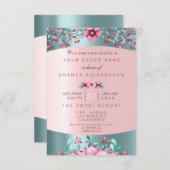 Birthay 16. Bridal Floral Pink Blau Wasser Aqua Einladung (Vorne/Hinten)