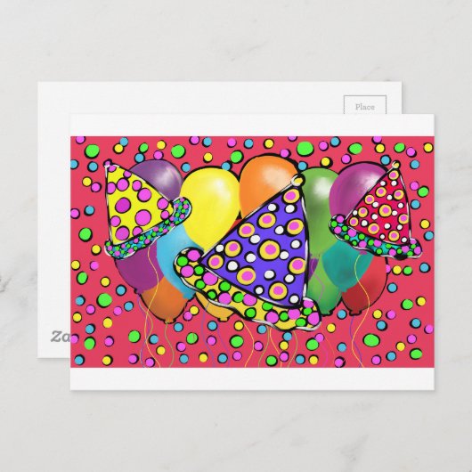 Birthay Party Hats Einladungspostkarte (Vorne/Hinten)