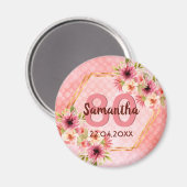 Birthay party pink gold floral geometric date magnet (Vorderseite/Rückseite)