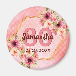 Birthay party pink gold floral geometric date magnet