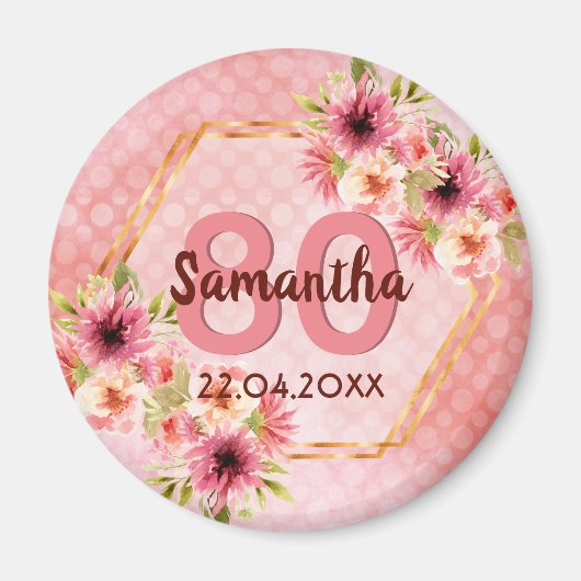 Birthay party pink gold floral geometric date magnet (Vorne)