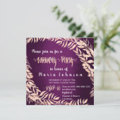 Birthda Party Wreath Glitzer Rose Gold Plum Lila Einladung (Stehend Vorderseite)