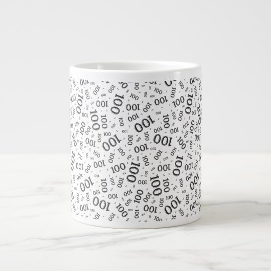 Birthday 100 Black/White Random Number Pattern Jumbo-Tasse (Vorderseite)