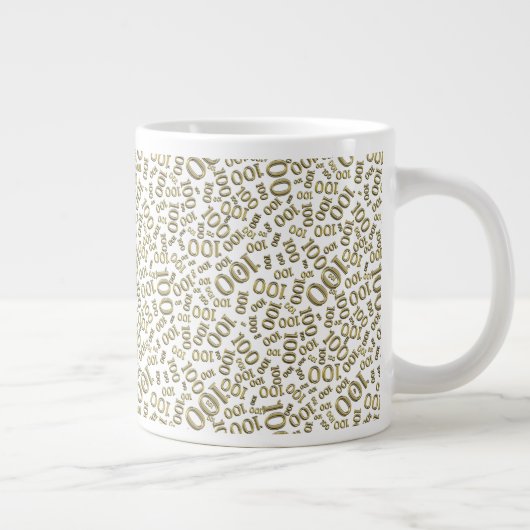 Birthday 100 Gold/White Random Number Pattern Jumbo-Tasse (Rechts)