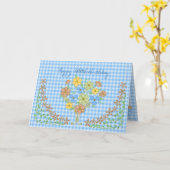 BIRTHDAY - 100th - BLUE GINGHAM/FLOWERS Karte (Gelbe Blume)