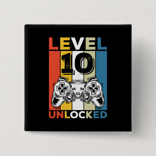 Birthday 10th Level Unlocked 10 Gaming Vintage Button