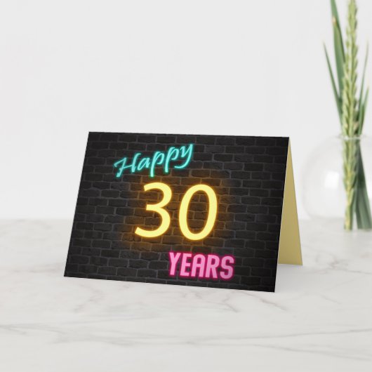 Birthday 30 neon sign on brick karte (Vorderseite)