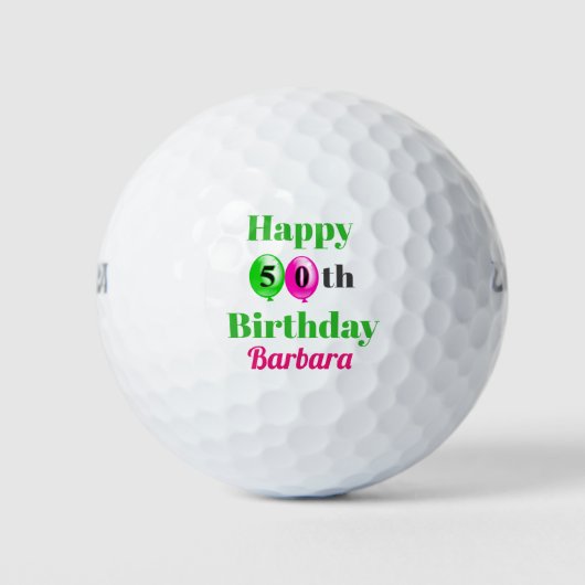 Birthday 50. Balloons hinzufügen Golfer Name Golfball (Vorderseite)