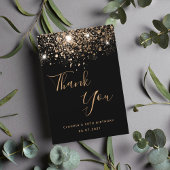 Birthday 50 Black Gold Glitzer glamourös Dankeskarte
