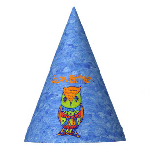 Birthday Abstrakt Neon Colored Owl on Blue Partyhütchen