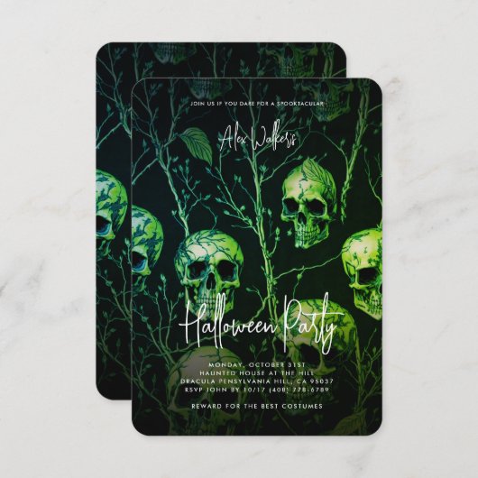 Birthday Adult Halloween-Party Spuk Grüner Schädel Einladung (Vorne/Hinten)