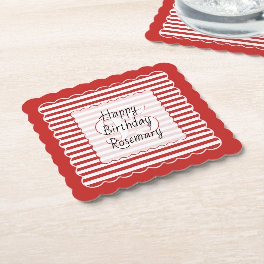 Birthday Age Red/White Simple Stripes Pattern Untersetzer (angewinkelt)