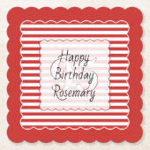 Birthday Age Red/White Simple Stripes Pattern Untersetzer (Vorderseite)