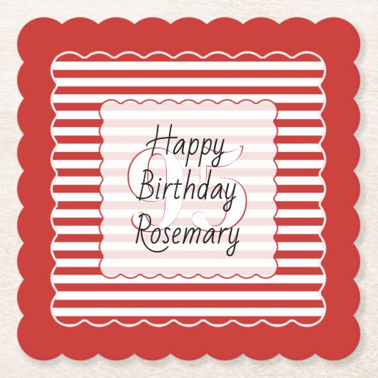 Birthday Age Red/White Simple Stripes Pattern Untersetzer (Vorderseite)