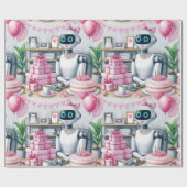 Birthday Ai Robot Pink Sparkle Balloons Geschenkpapier (Flach)