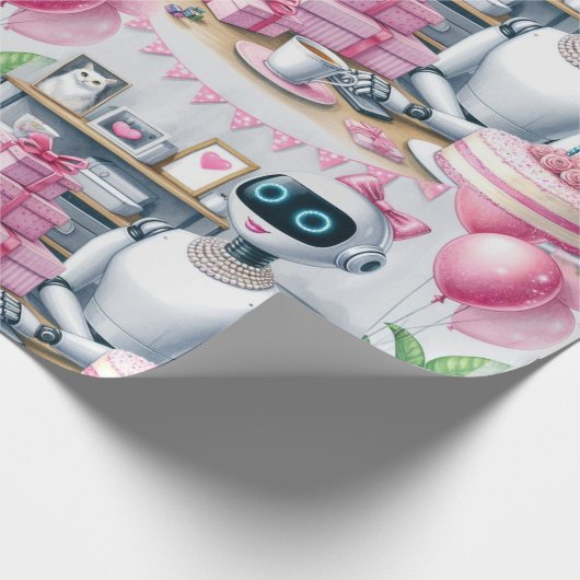 Birthday Ai Robot Pink Sparkle Balloons Geschenkpapier (Ecke)