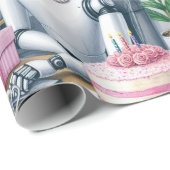 Birthday Ai Robot Pink Sparkle Balloons Geschenkpapier (Rolleneckpunkt)