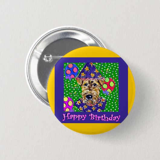 Birthday Airedale Button (Vorne & Hinten)