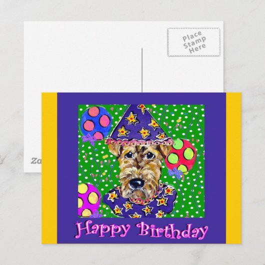 Birthday Airedale Postkarte (Vorne/Hinten)