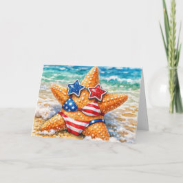 Birthday American Starfish with Flag Bikini Karte