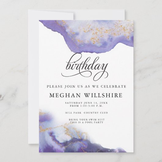 Birthday Amethyst Watercolor Geode Einladung (Vorderseite)