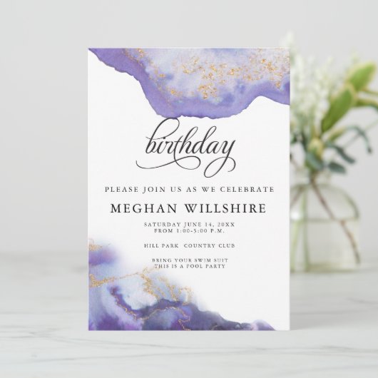 Birthday Amethyst Watercolor Geode Einladung (Stehend Vorderseite)